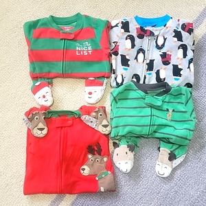 4pcs Carter's christmas microfleece footies (12m)